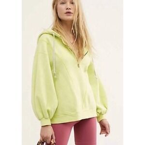 Free People Movement Believe It Hoodie Lime Green Neon Half Zip Balloon Sleeve M